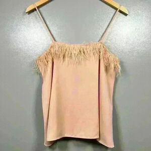 ZARA Peach Nude Feather Flapper Tank Top Silky Relaxed Boxy Fancy Women Medium